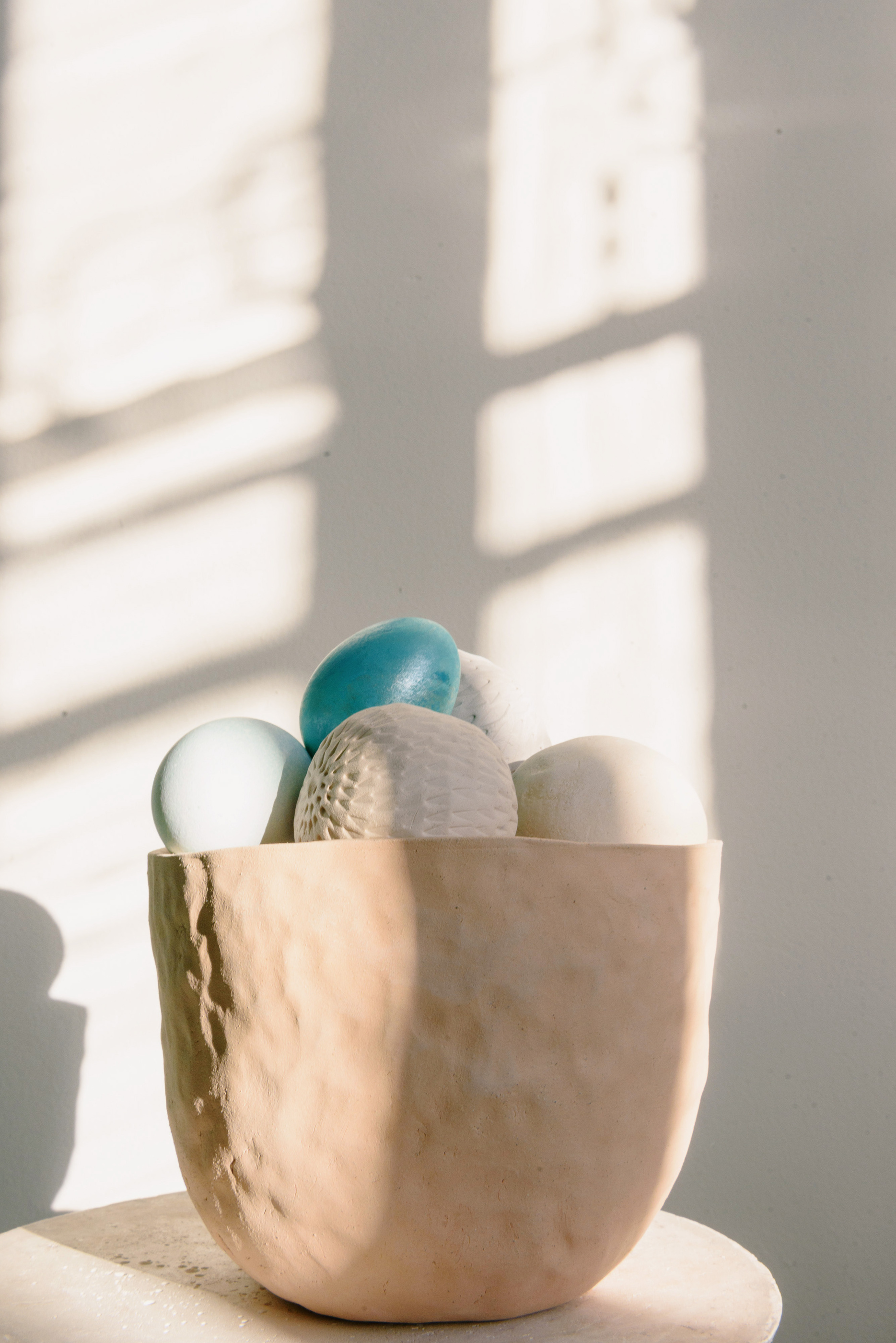 White and Blue Egg on Brown Wooden Egg Rack